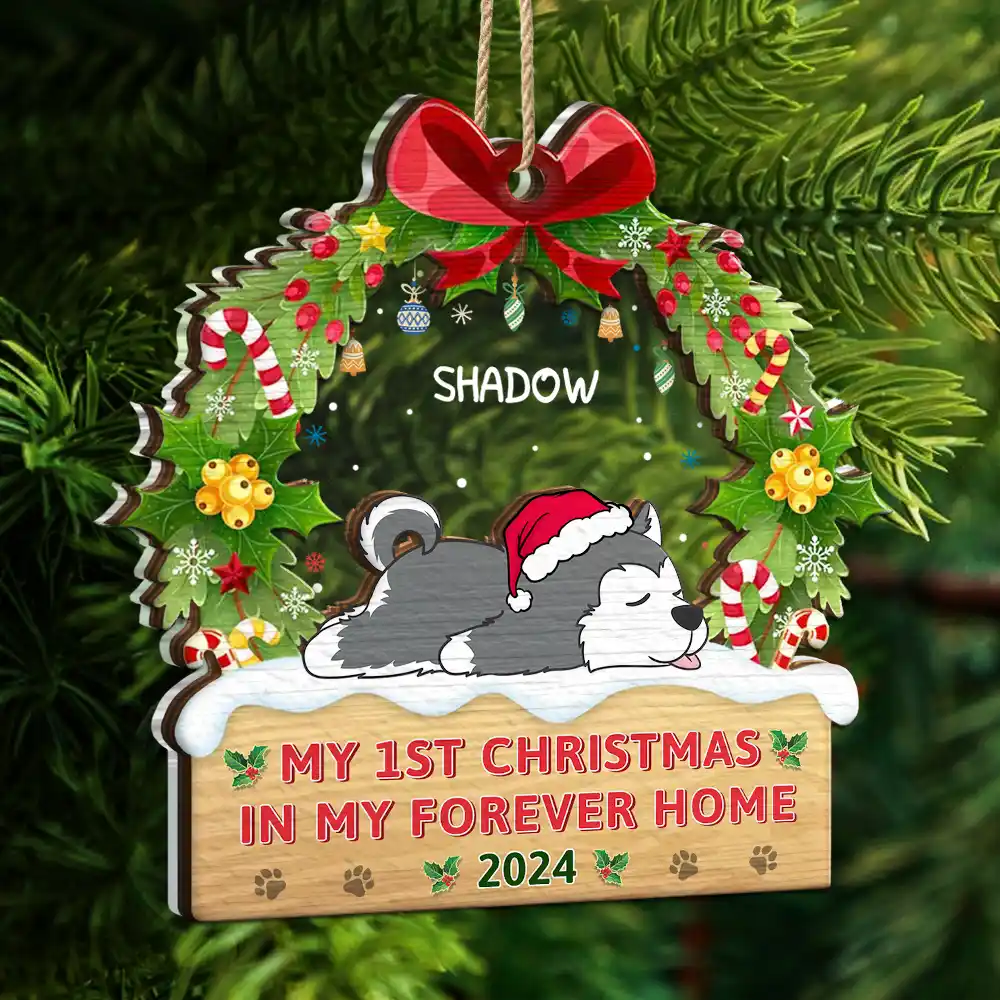 Lying Dog My 1st Christmas In My Forever Home - Personalized 2-Layered Mix Ornament - Image 5