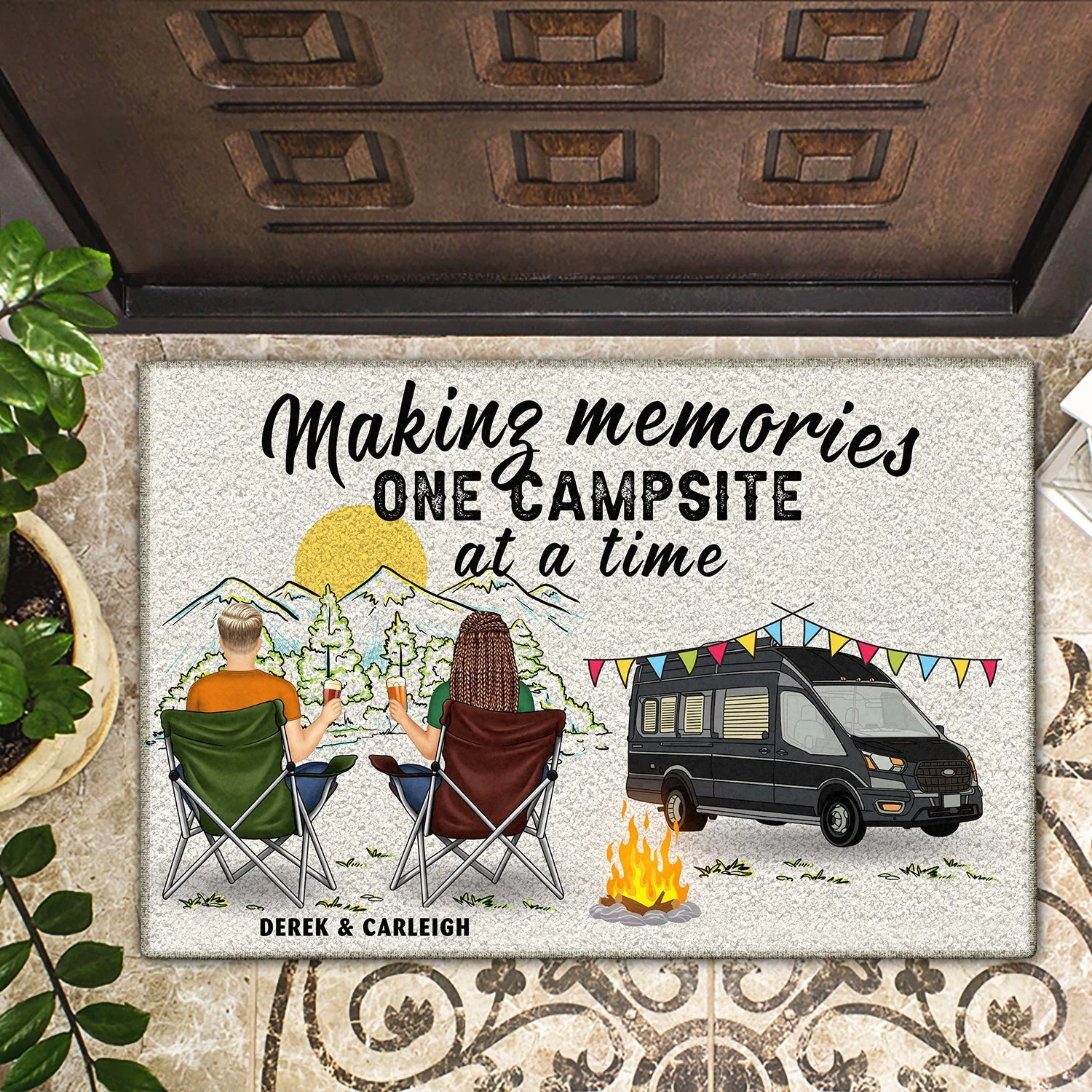 Making Memories One Campsite At A Time Back Couple - Gift For Camping Couples - Personalized Doormat - Image 2