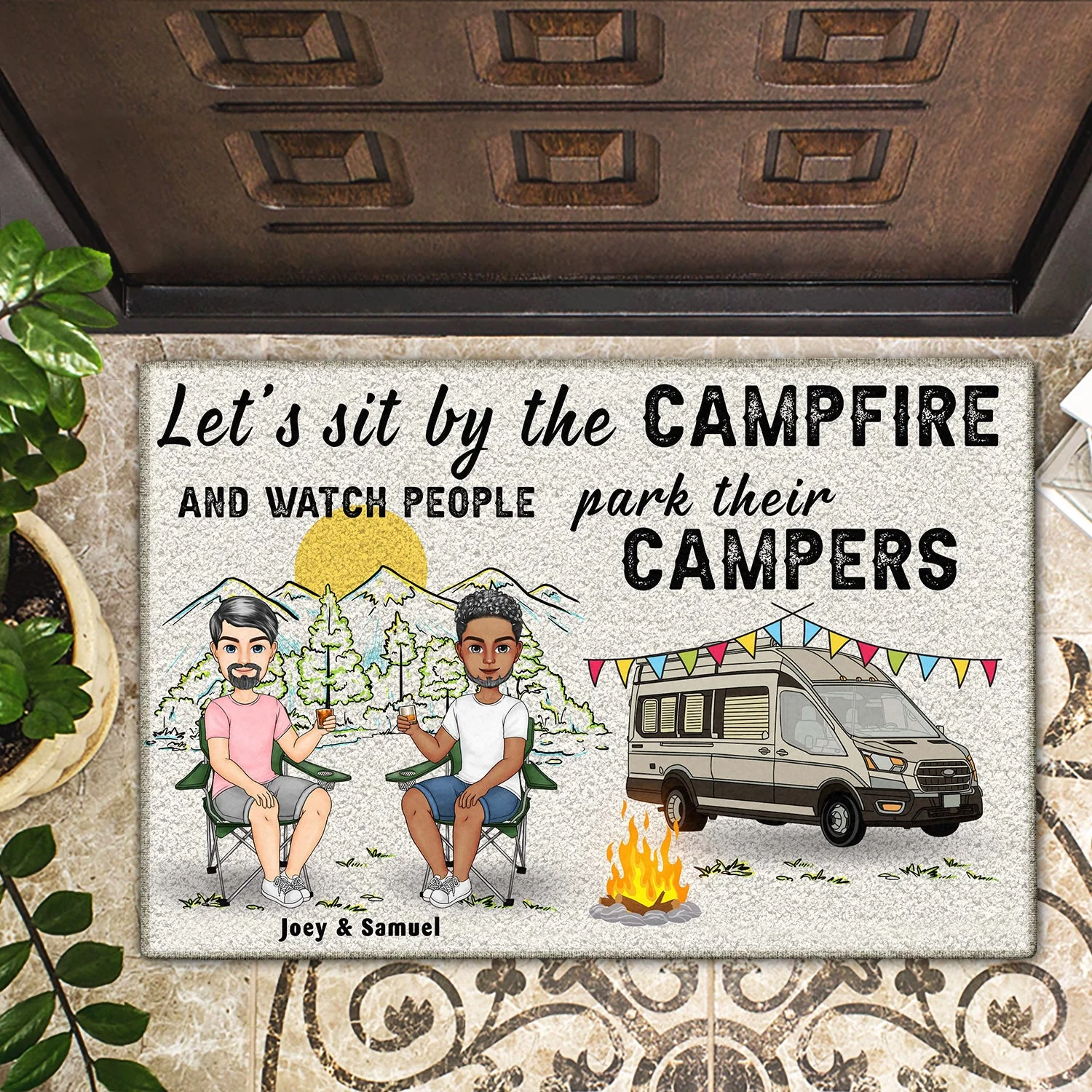 Making Memories One Campsite At A Time Cartoon - Gift For Camping Couples - Personalized Doormat - Image 2