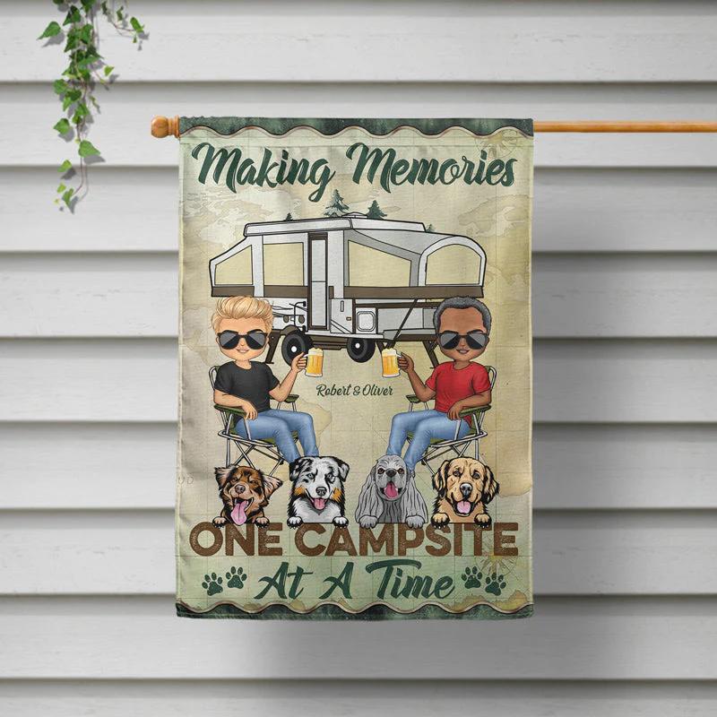 Making Memories One Campsite At A Time Dogs Camping Husband Wife - Couple Gift - Personalized Custom Flag - Image 2