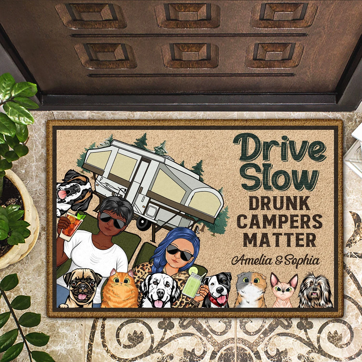 Making Memories One Campsite At A Time Dogs Cats - Anniversary, Birthday Gift For Spouse, Husband, Wife, Boyfriend, Girlfriend - Personalized Custom Doormat - Image 2