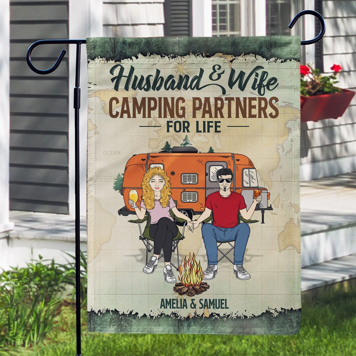 Making Memories One Campsite At A Time - Gift For Camping Lovers, Campsite, Camping Decor, Couple, Family - Personalized Custom Flag - Image 3