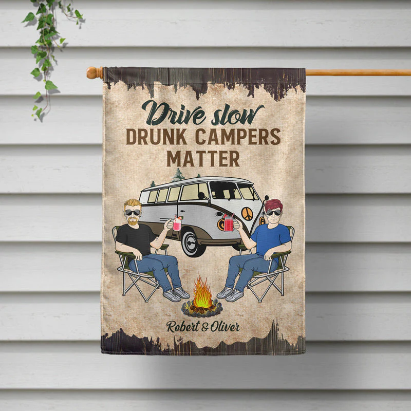 Making Memories One Campsite At A Time Husband Wife Camping Couple - Personalized Custom Flag - Image 2