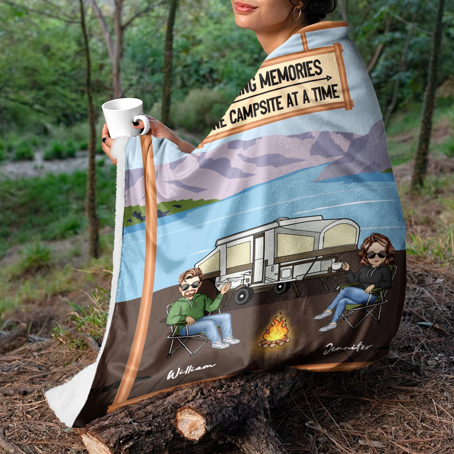 Making Memories One Campsite - Camping Gift For Couples - Personalized Fleece Blanket - Image 3