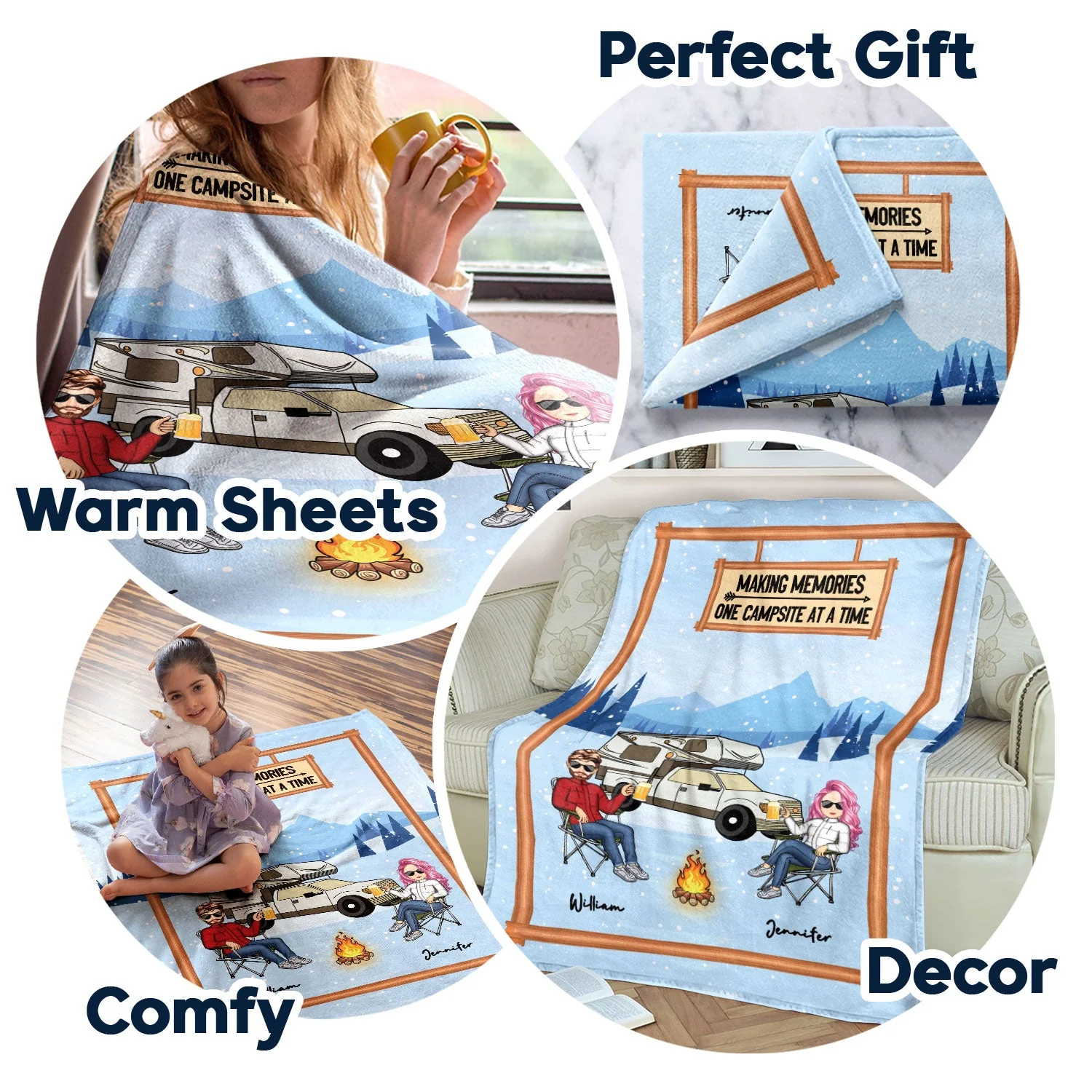 Making Memories One Campsite - Camping Gift For Couples - Personalized Fleece Blanket - Image 5