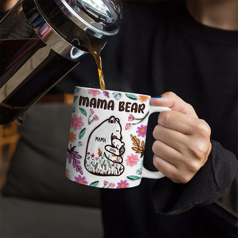 Mama Bear Floral Style - Birthday, Loving Gift For Mom, Mother, Grandma, Grandmother - 3D Inflated Effect Printed Mug, Personalized White Edge-to-Edge Mug - Image 4