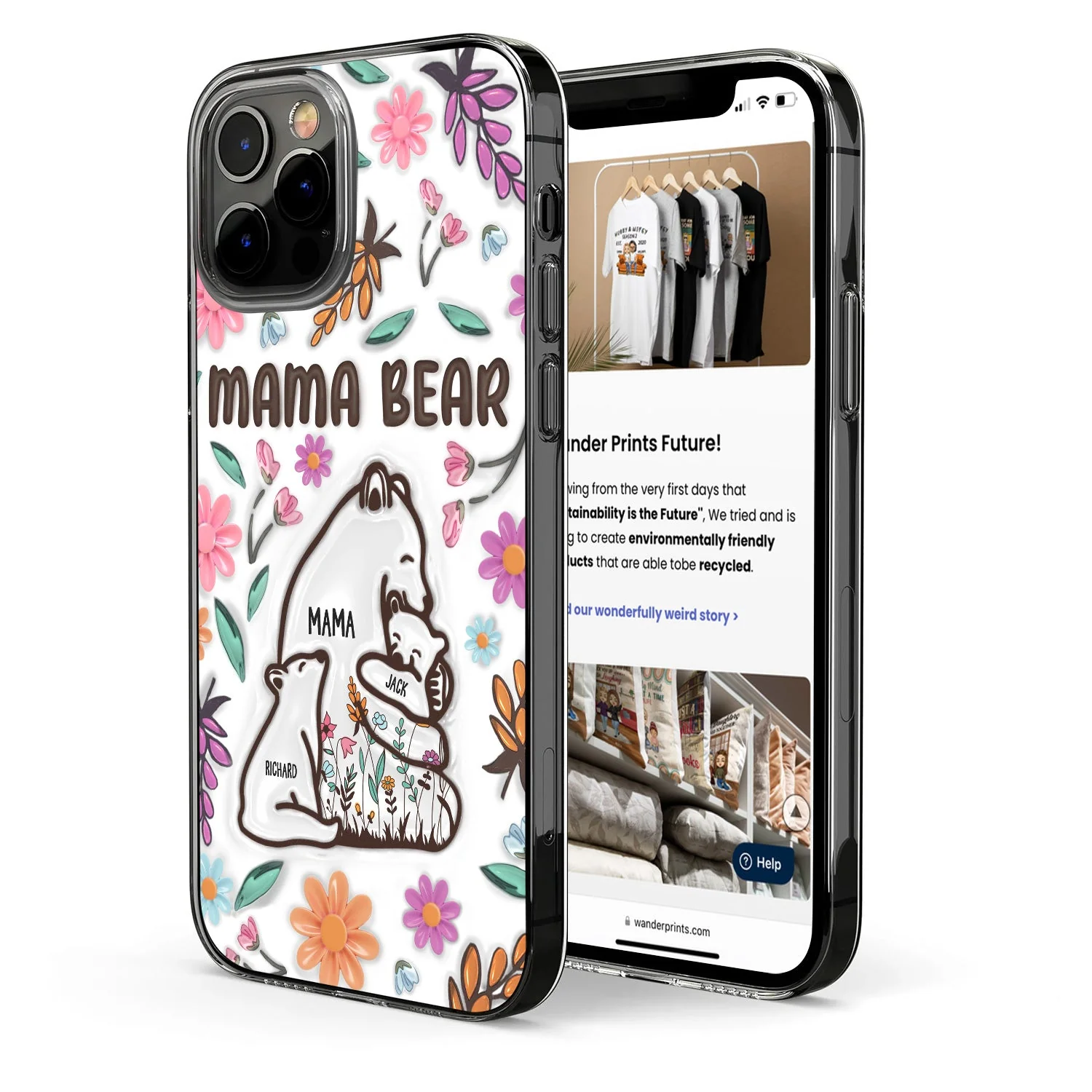 Mama Bear Floral Style - Birthday, Loving Gift For Mom, Mother, Grandma, Grandmother - 3D Inflated Effect Printed, Personalized Clear Phone Case - Image 2