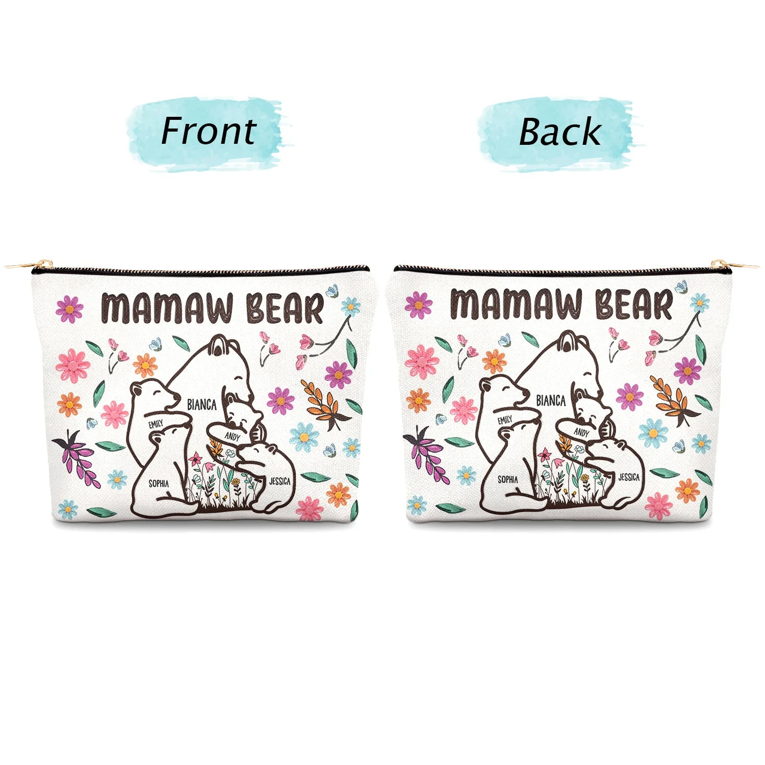 Mama Bear Floral Style - Birthday, Loving Gift For Mom, Mother, Grandma, Grandmother - Personalized Cosmetic Bag - Image 4
