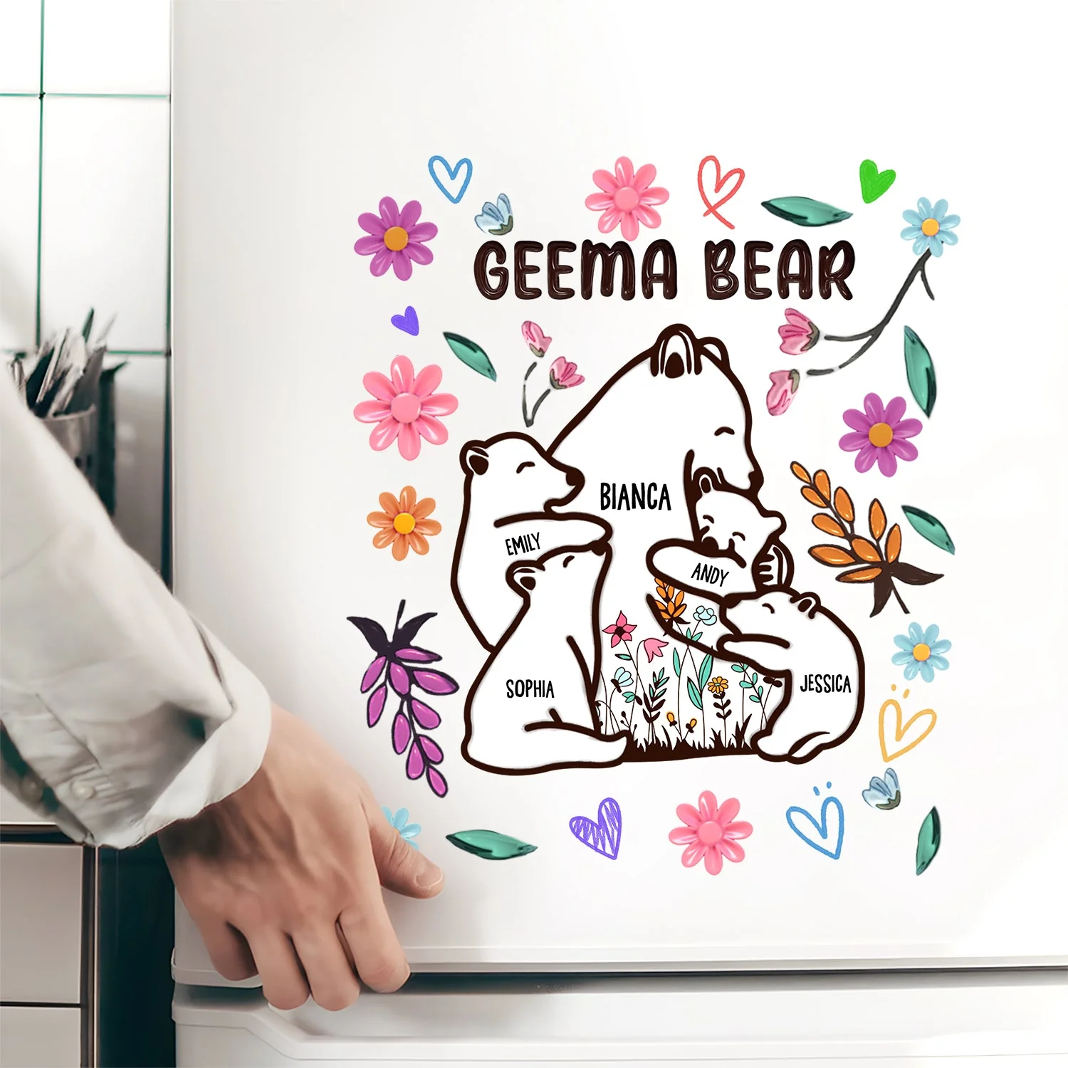 Mama Bear Floral Style - Birthday, Loving Gift For Mom, Mother, Grandma, Grandmother - Personalized Decor Decal - Image 4