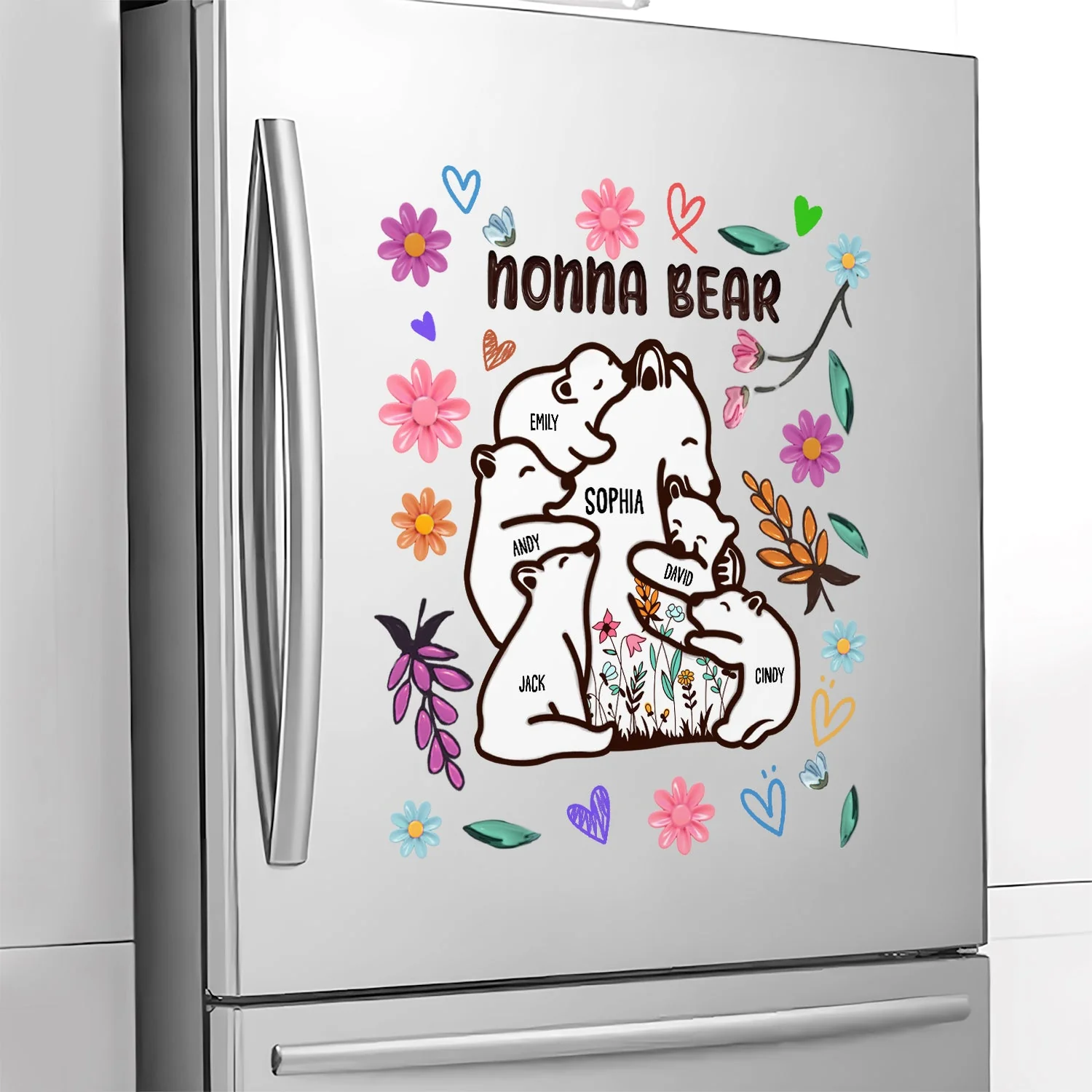 Mama Bear Floral Style - Birthday, Loving Gift For Mom, Mother, Grandma, Grandmother - Personalized Decor Decal - Image 6
