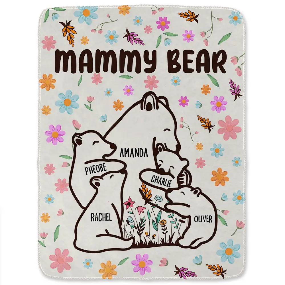 Mama Bear Floral Style - Personalized Fleece Blanket, Sherpa Blanket - Image 2