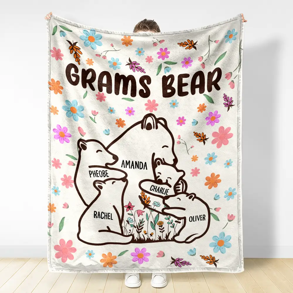 Mama Bear Floral Style - Personalized Fleece Blanket, Sherpa Blanket - Image 3