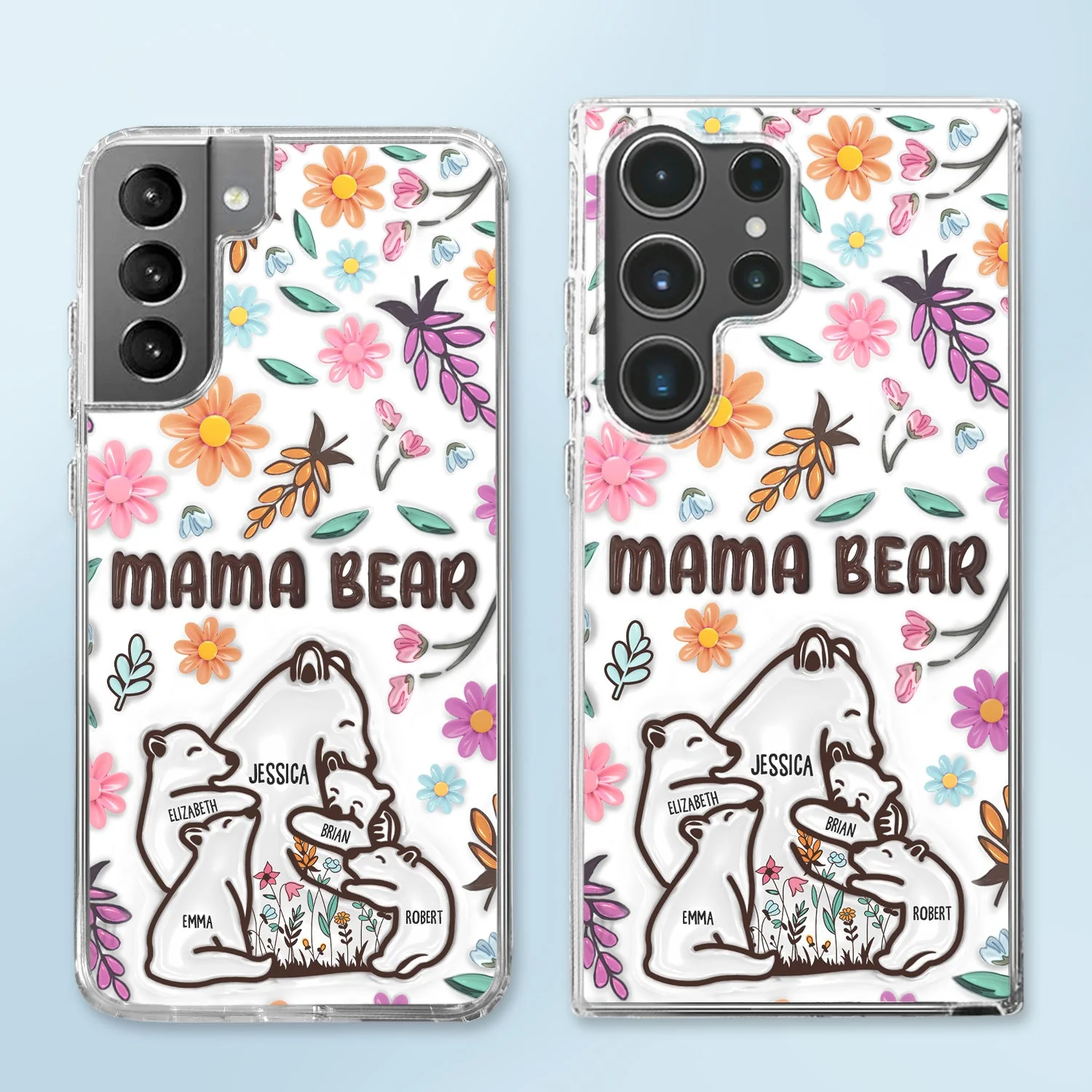 Mama Bear Floral Style Version 2 - 3D Inflated Effect Printed, Personalized Clear Phone Case - Image 4