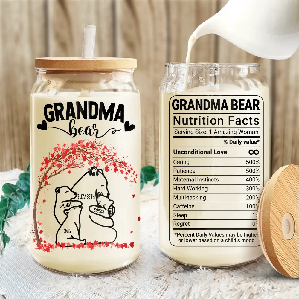 Mama Bear Nutrition Facts - Personalized Clear Glass Can - Image 3