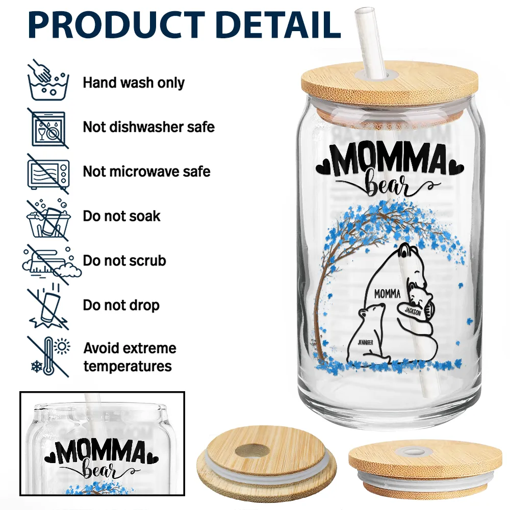 Mama Bear Nutrition Facts - Personalized Clear Glass Can - Image 4