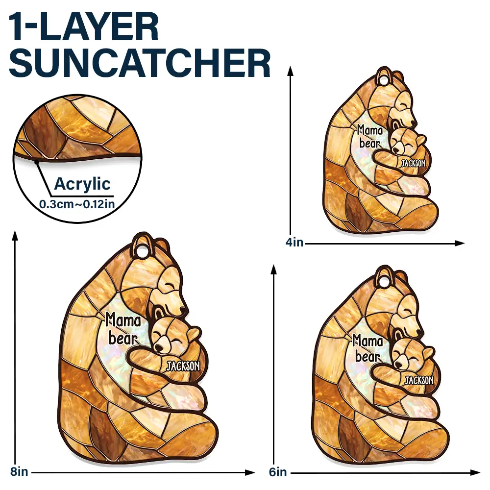 Mama Bear Stained Glass Effect - Personalized Window Hanging Suncatcher Ornament - Image 5