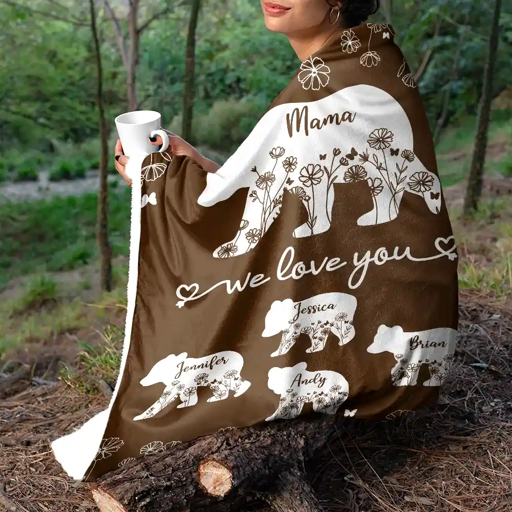 Mama Bear We Love You - Personalized Fleece Blanket, Sherpa Blanket - Image 5