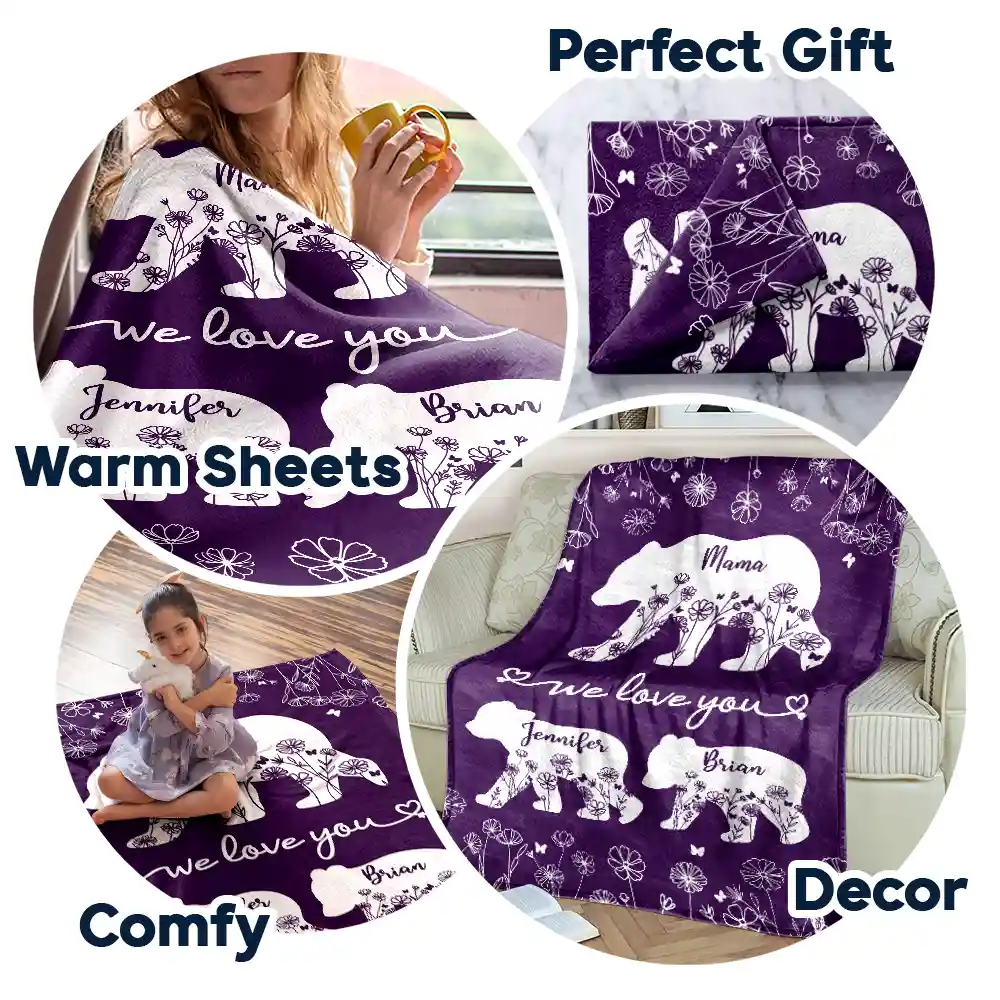 Mama Bear We Love You - Personalized Fleece Blanket, Sherpa Blanket - Image 7