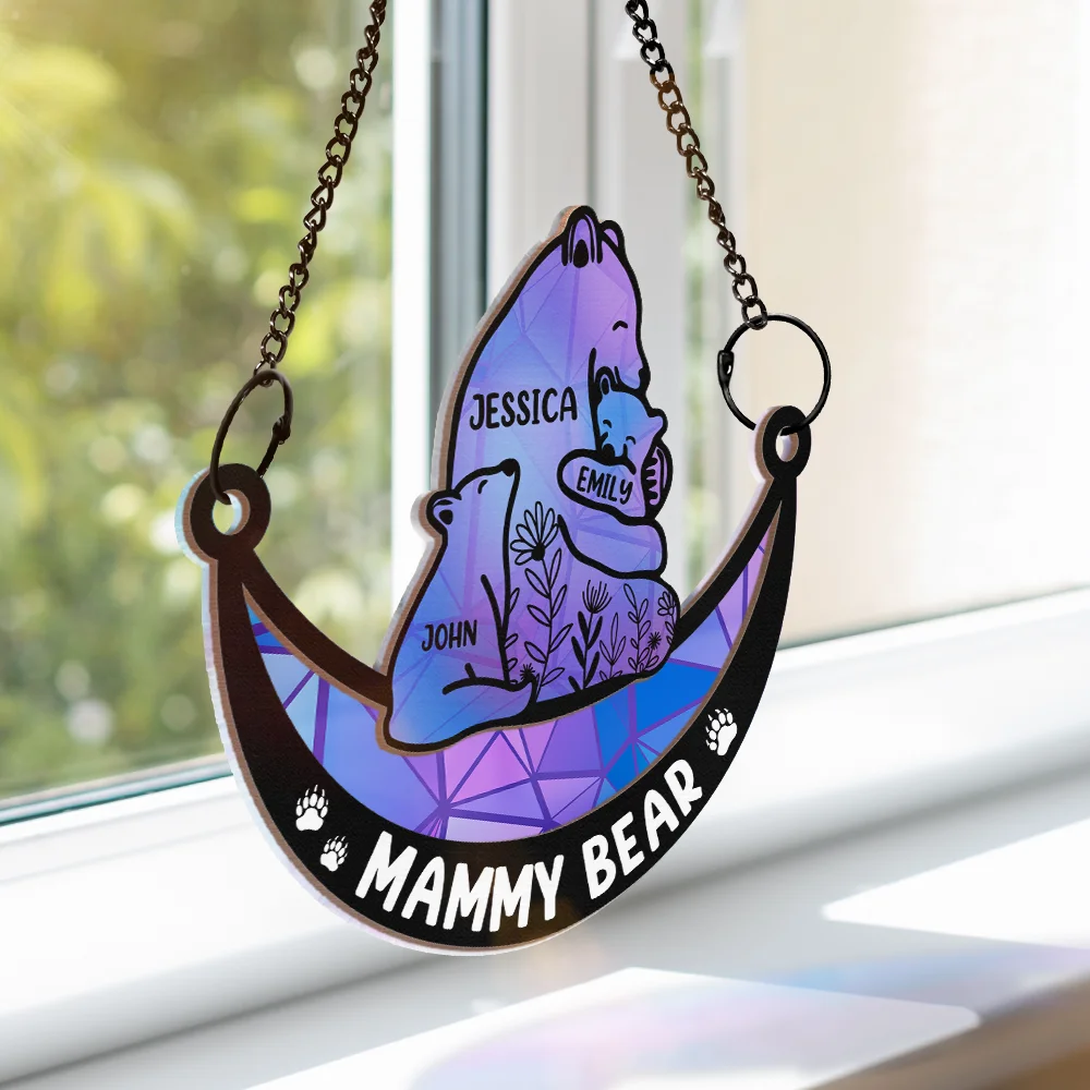 Mama Bear We Love You To The Moon & Back - Personalized Window Hanging Suncatcher Ornament - Image 3