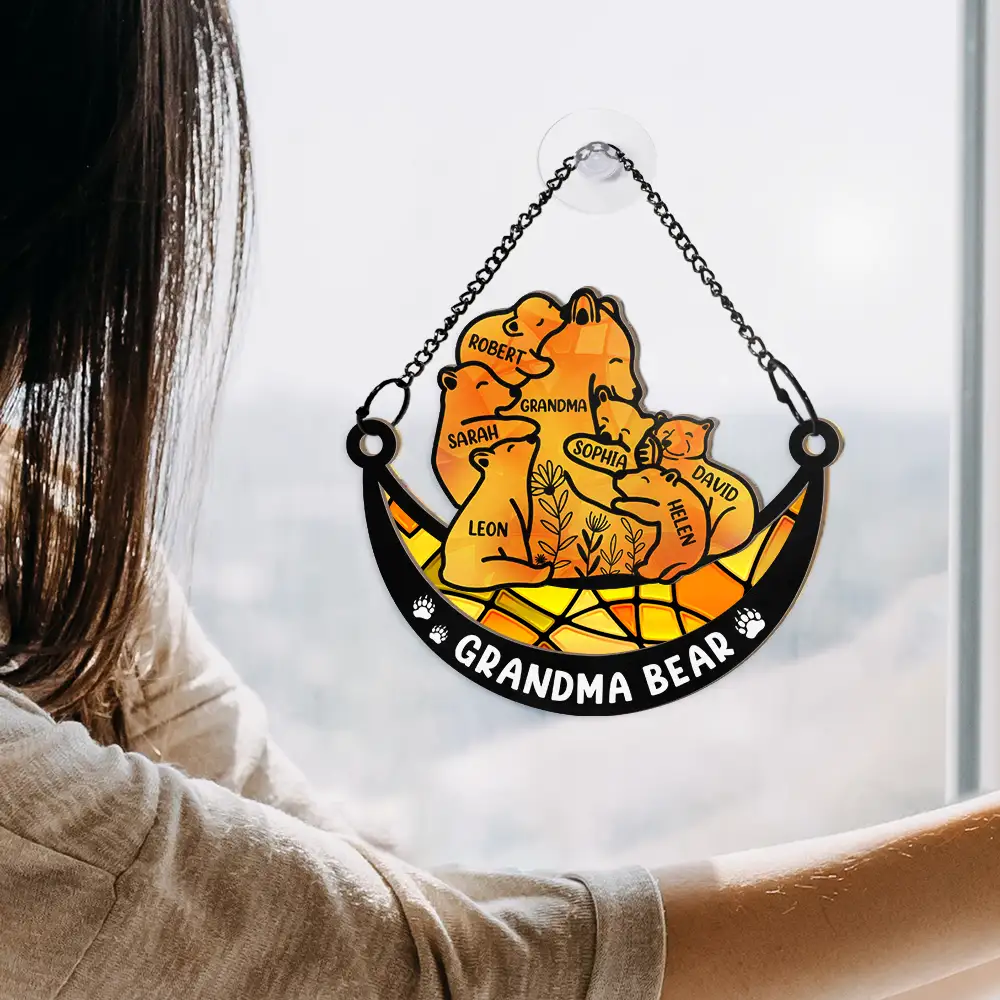 Mama Bear We Love You To The Moon & Back - Personalized Window Hanging Suncatcher Ornament - Image 4