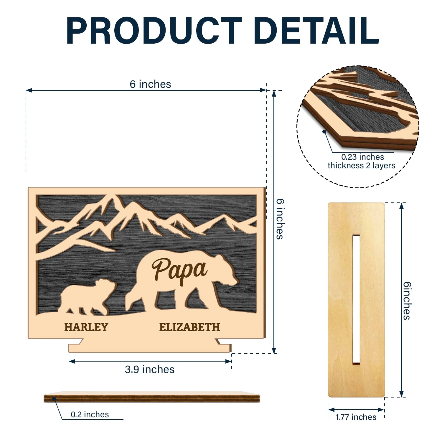 Mama Mom Bear - Loving Gift For Mother, Grandma, Nana, Father, Grandpa, Papa - Personalized Custom Shaped 2-Layered Wooden Plaque - Image 4