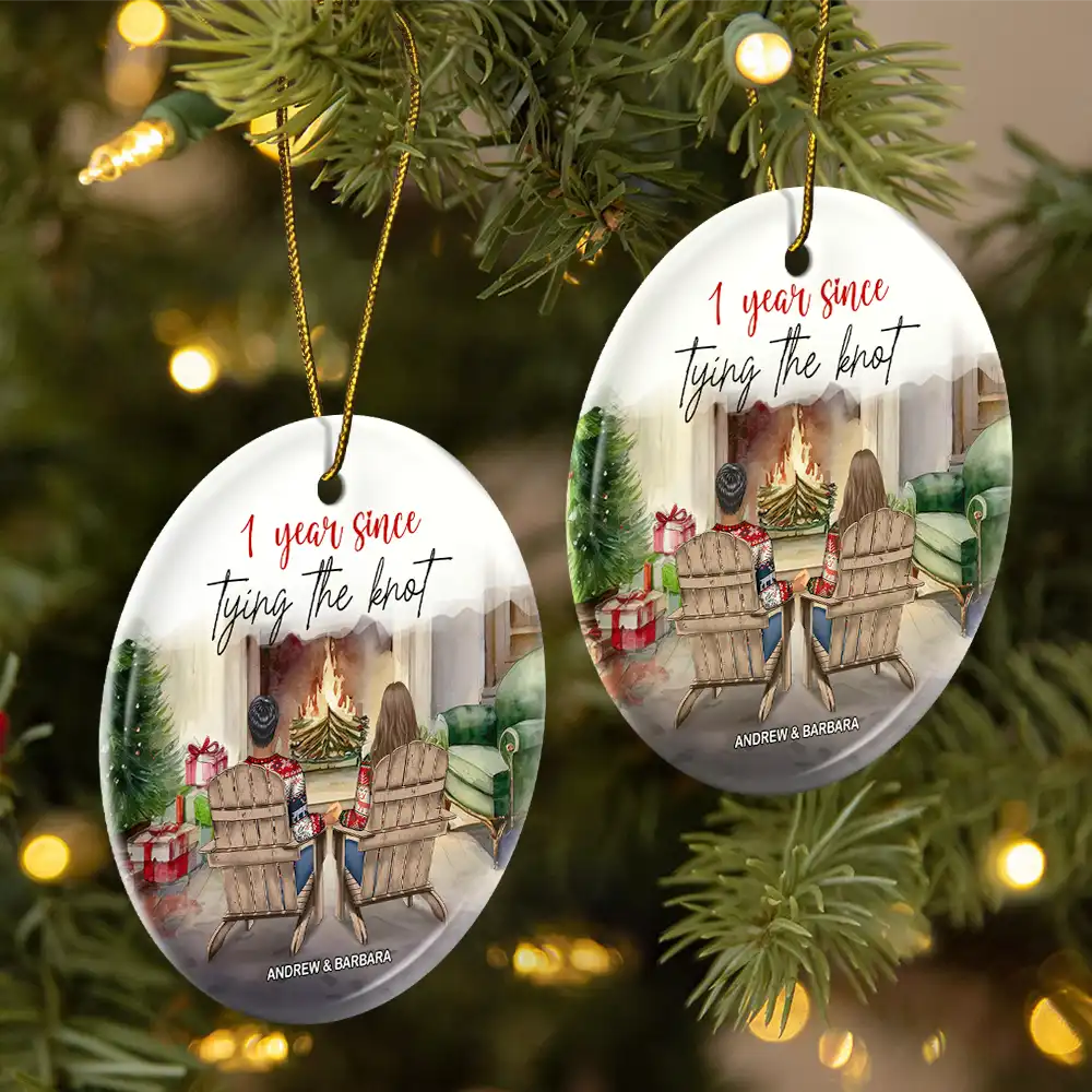 Many Years Since Tying The Knot - Personalized Circle Ceramic Ornament - Image 2