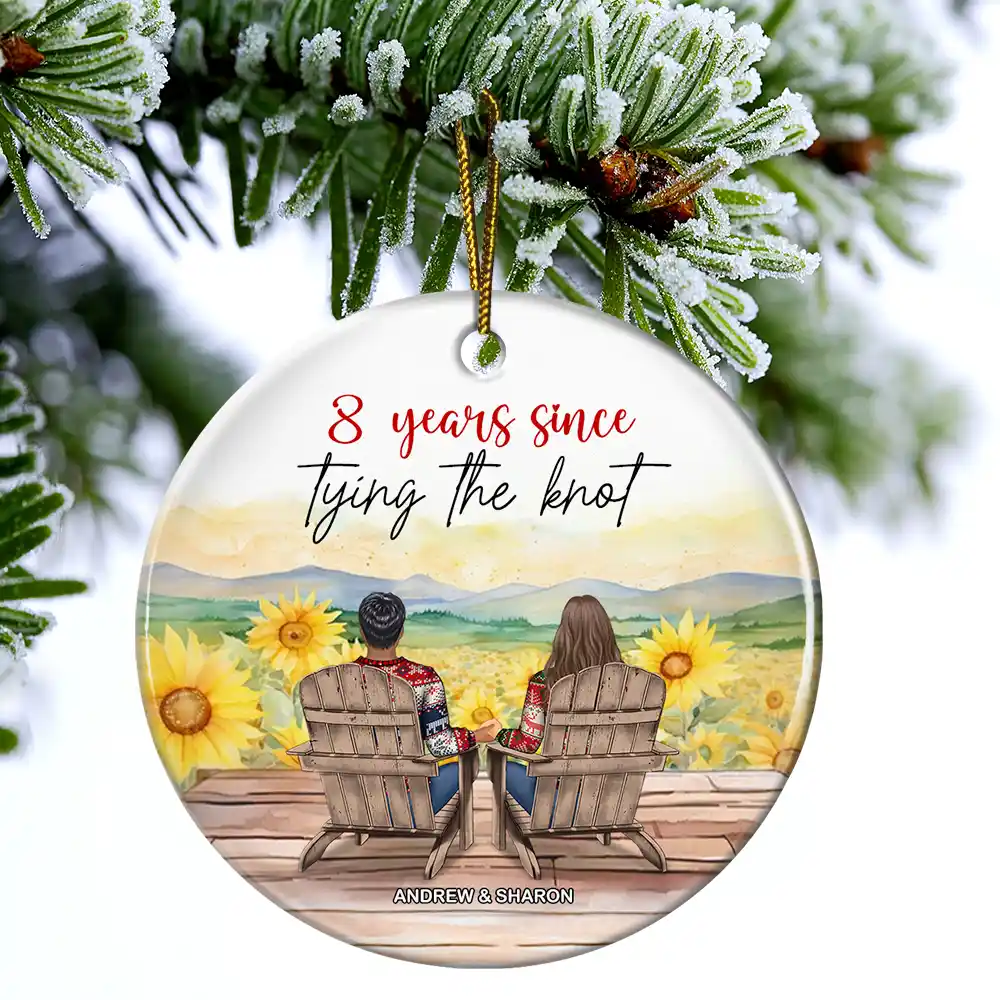 Many Years Since Tying The Knot - Personalized Circle Ceramic Ornament - Image 4
