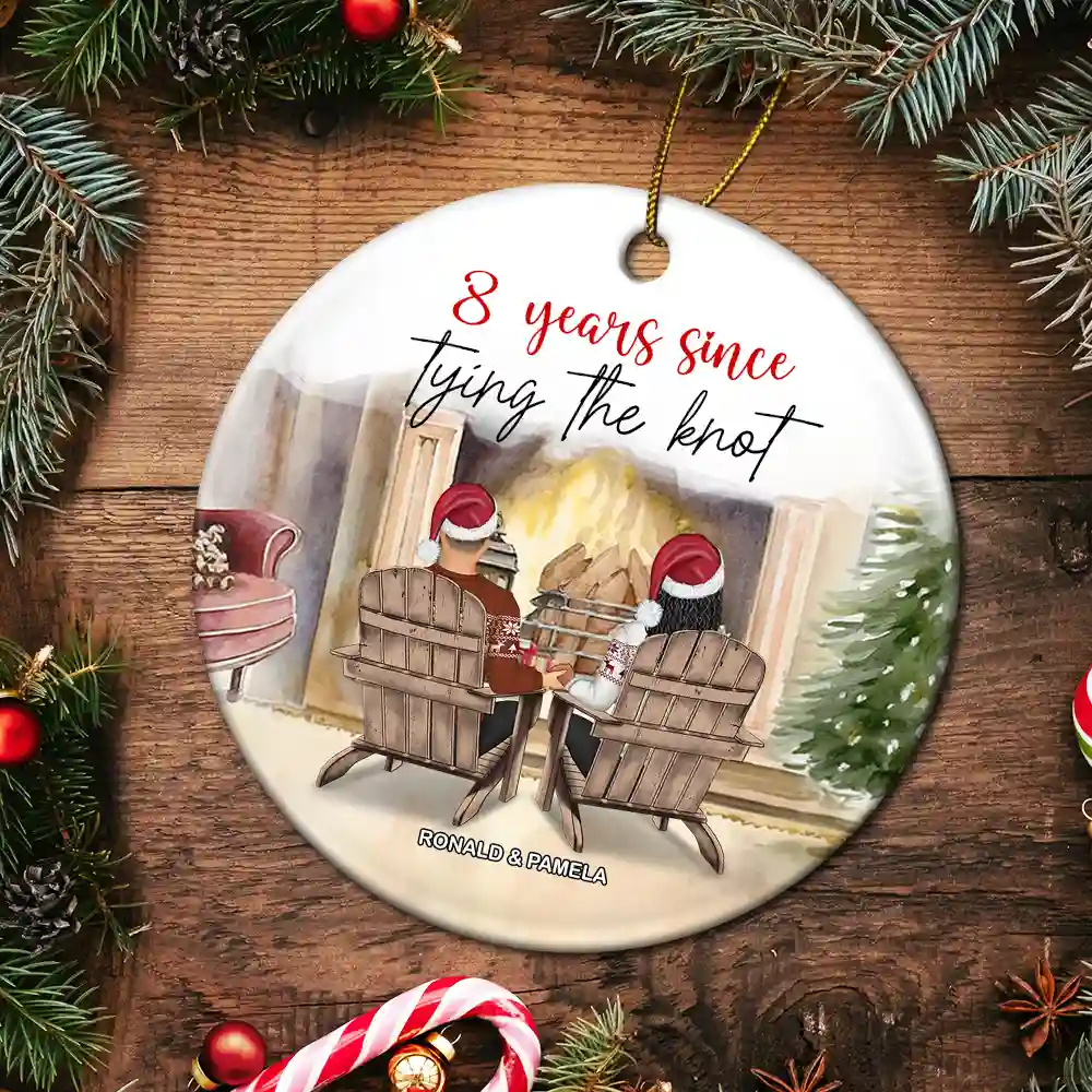 Many Years Since Tying The Knot - Personalized Circle Ceramic Ornament - Image 5