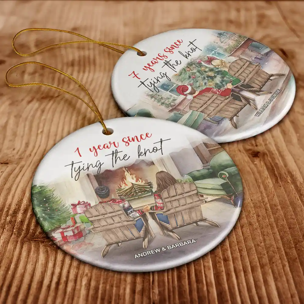 Many Years Since Tying The Knot - Personalized Circle Ceramic Ornament - Image 6