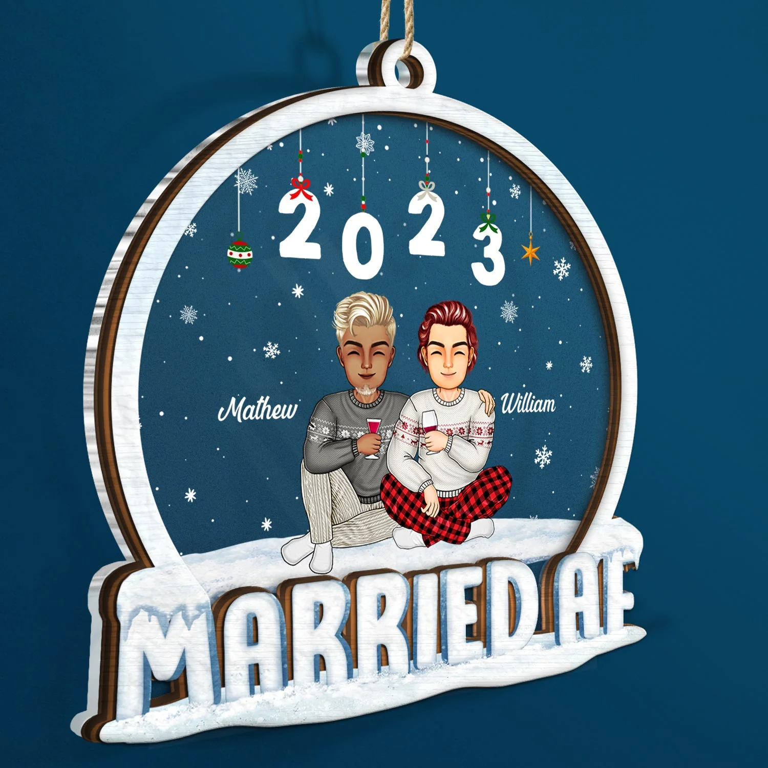 Married AF - Christmas Gift For Couples - Personalized 2-Layered Mix Ornament - Image 2