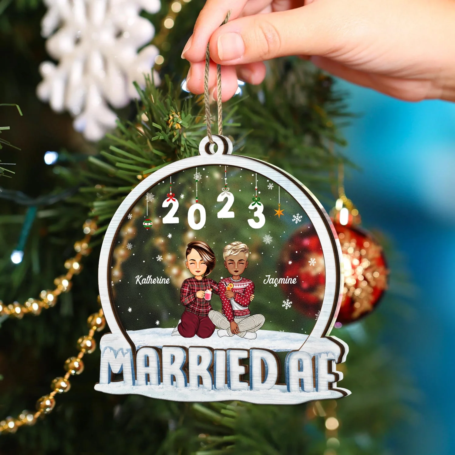 Married AF - Christmas Gift For Couples - Personalized 2-Layered Mix Ornament - Image 4