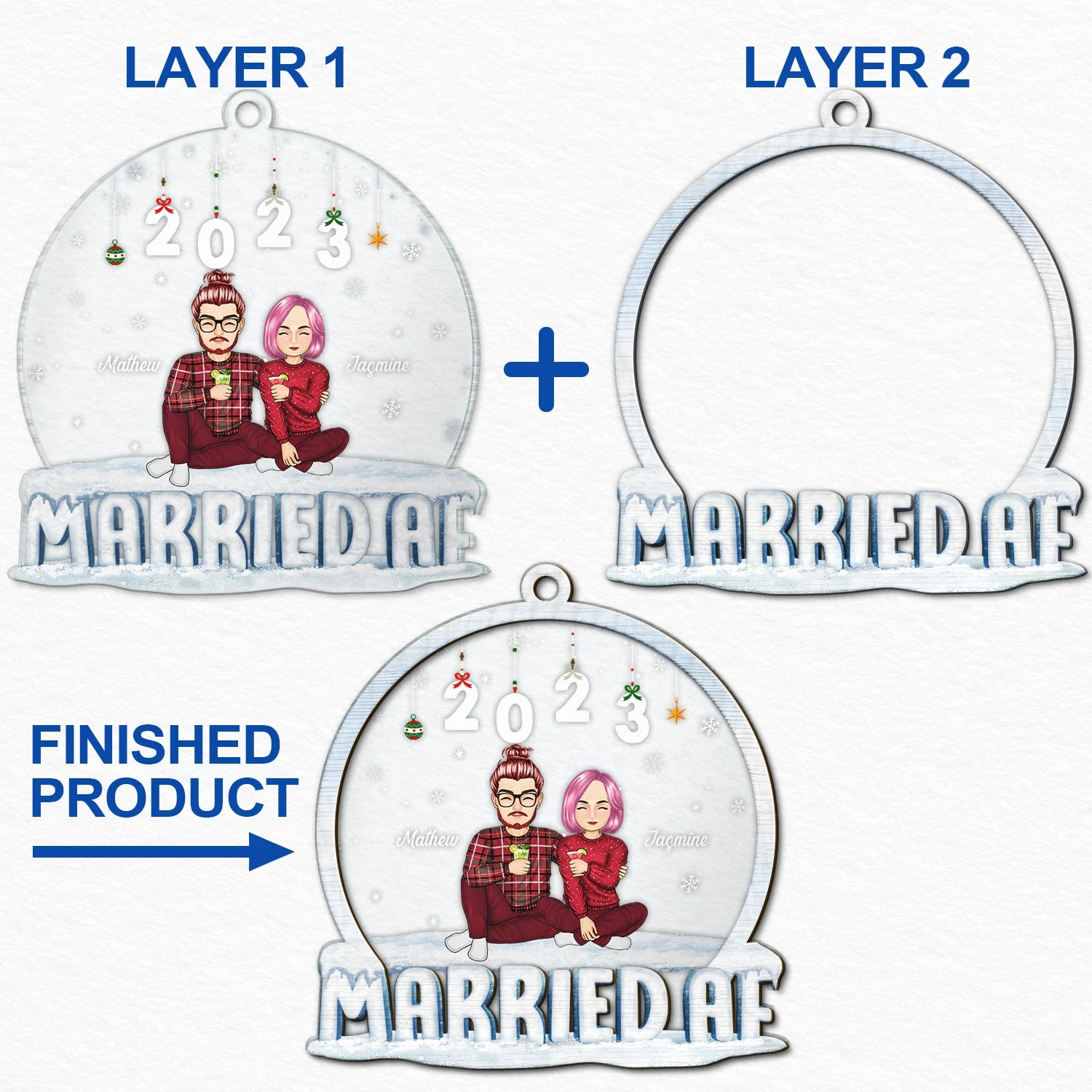 Married AF - Christmas Gift For Couples - Personalized 2-Layered Mix Ornament - Image 6
