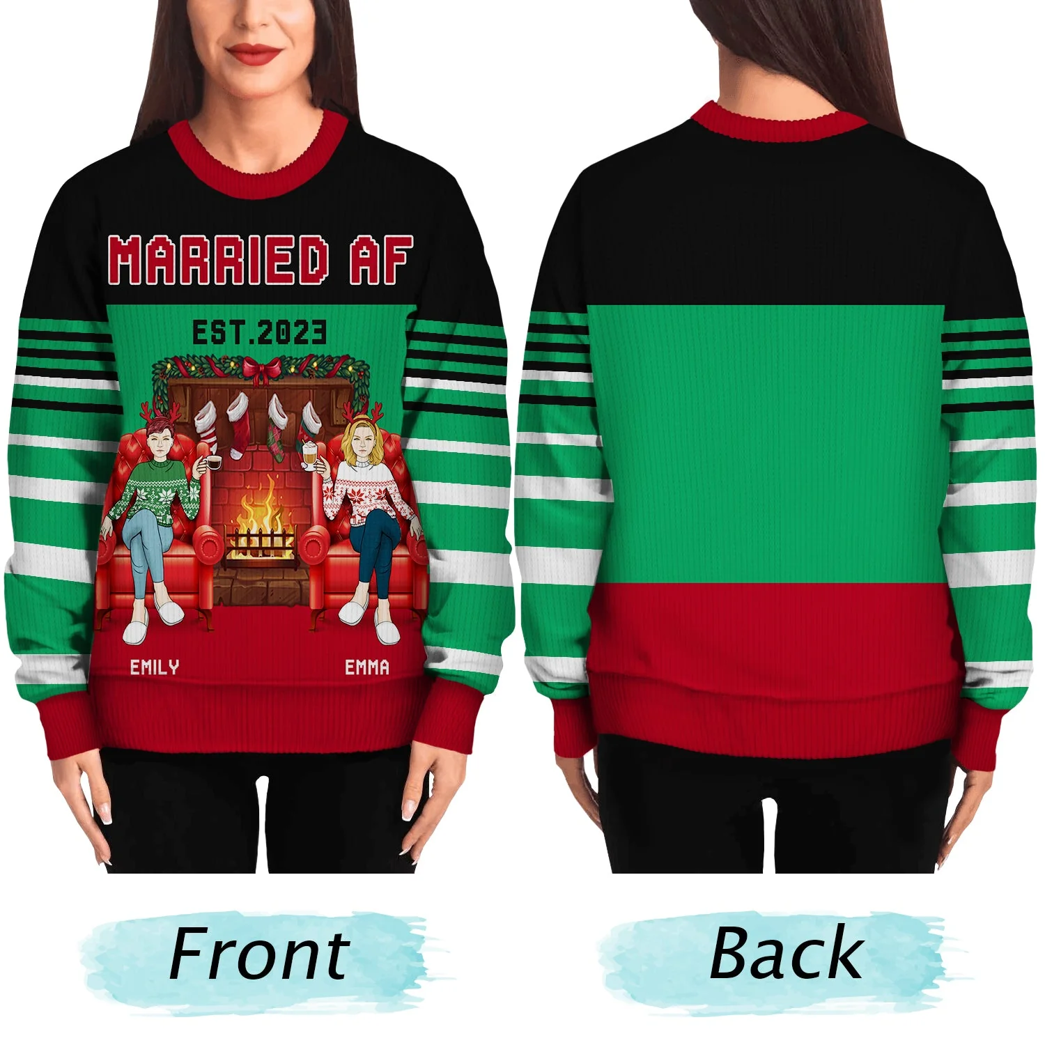 Married AF - Christmas Gift For Couples - Personalized Unisex Ugly Sweater - Image 5