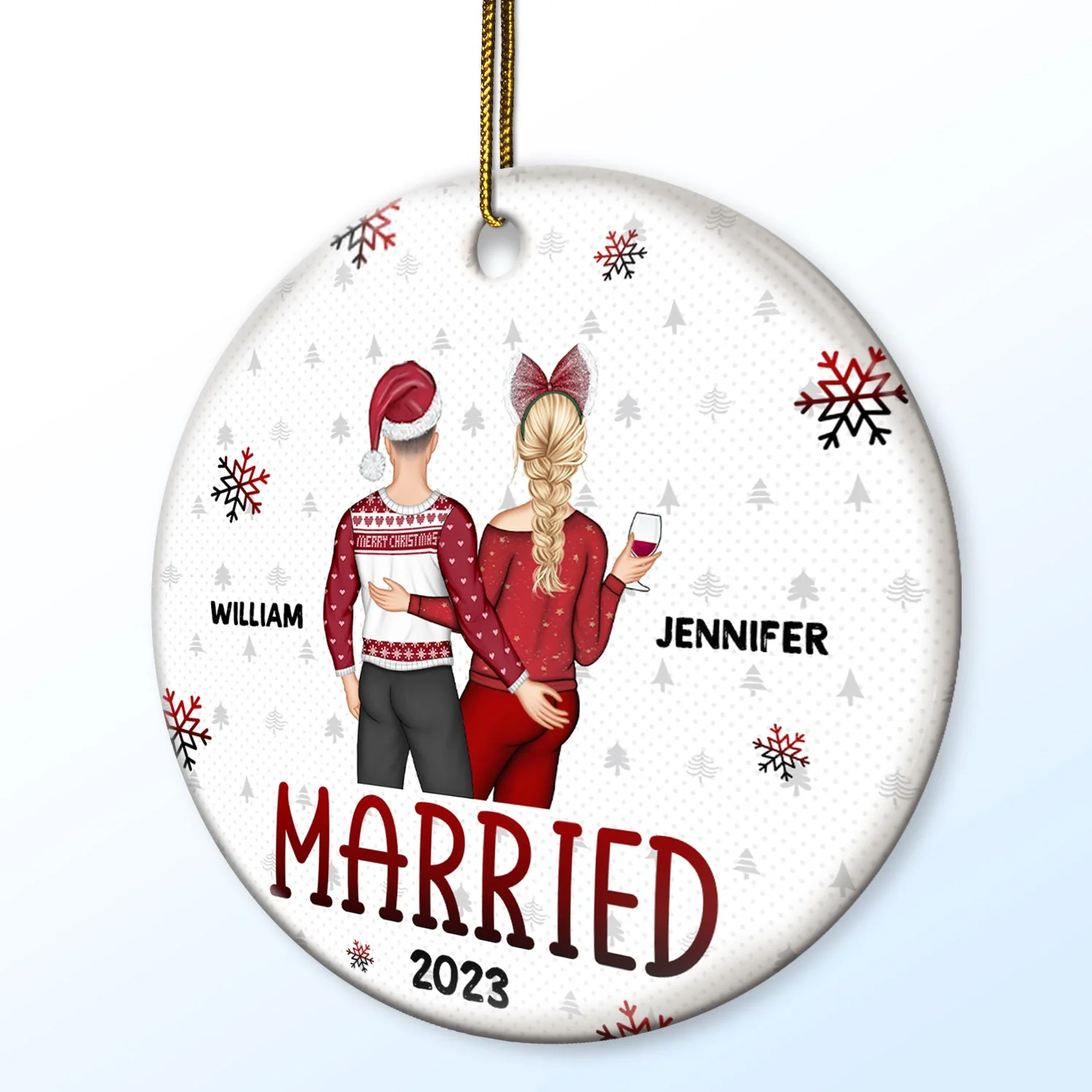 Married Engaged - Gift For Couples - Personalized Combo Circle Ceramic Ornament Set - Image 2