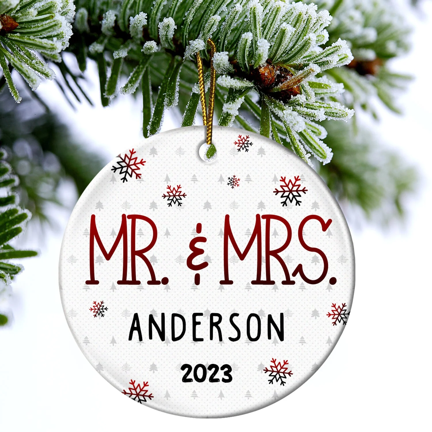 Married Engaged - Gift For Couples - Personalized Combo Circle Ceramic Ornament Set - Image 4