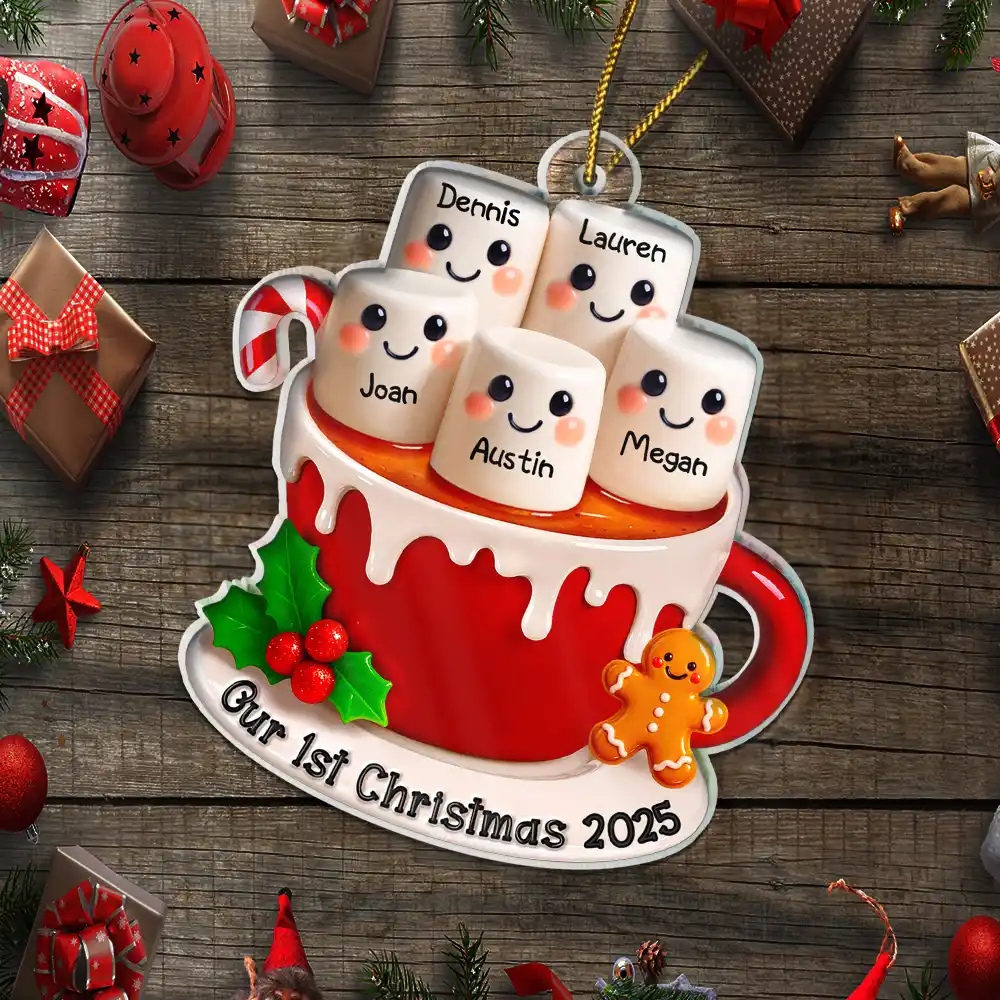 Marshmallow Christmas Hot Cocoa Couple New Married Family - Personalized Custom Shaped Acrylic Ornament - Image 5
