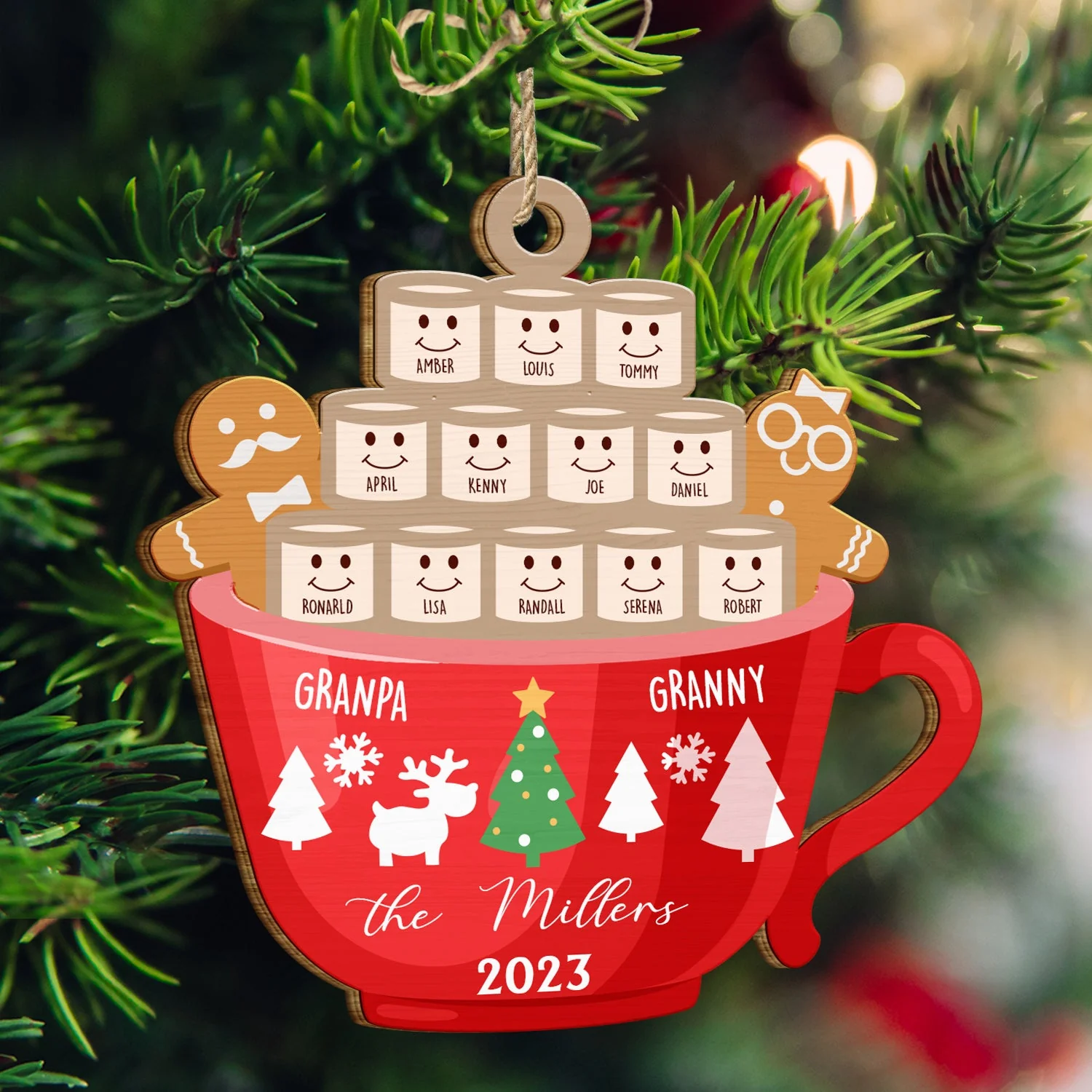 Marshmallow Gingerbread Man Hot Chocolate - Christmas, Lovely Gift For Parents, Grandparents - Personalized Wooden Cutout Ornament - Image 3