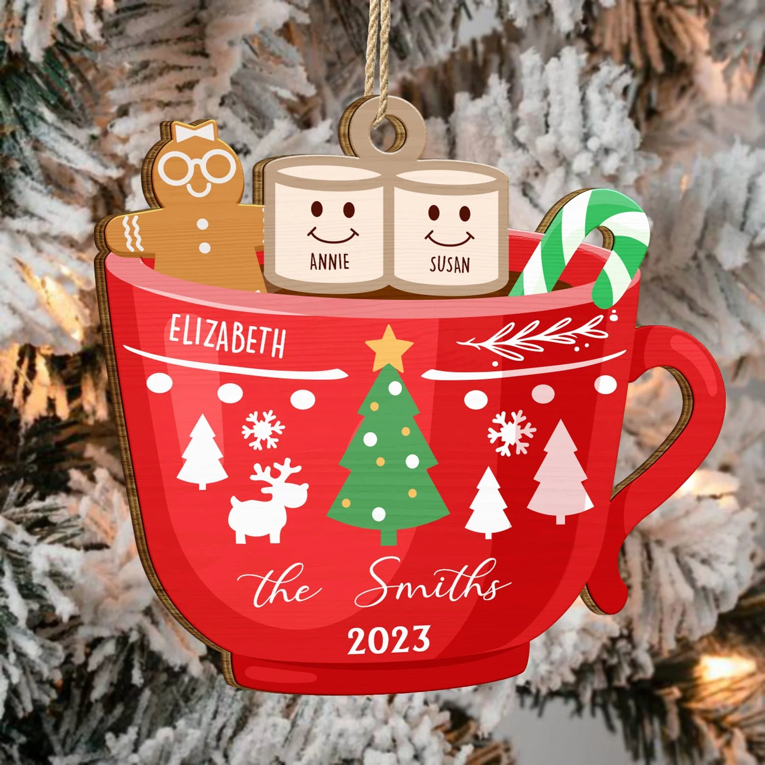 Marshmallow Gingerbread Man Hot Chocolate - Christmas, Lovely Gift For Parents, Grandparents - Personalized Wooden Cutout Ornament - Image 4
