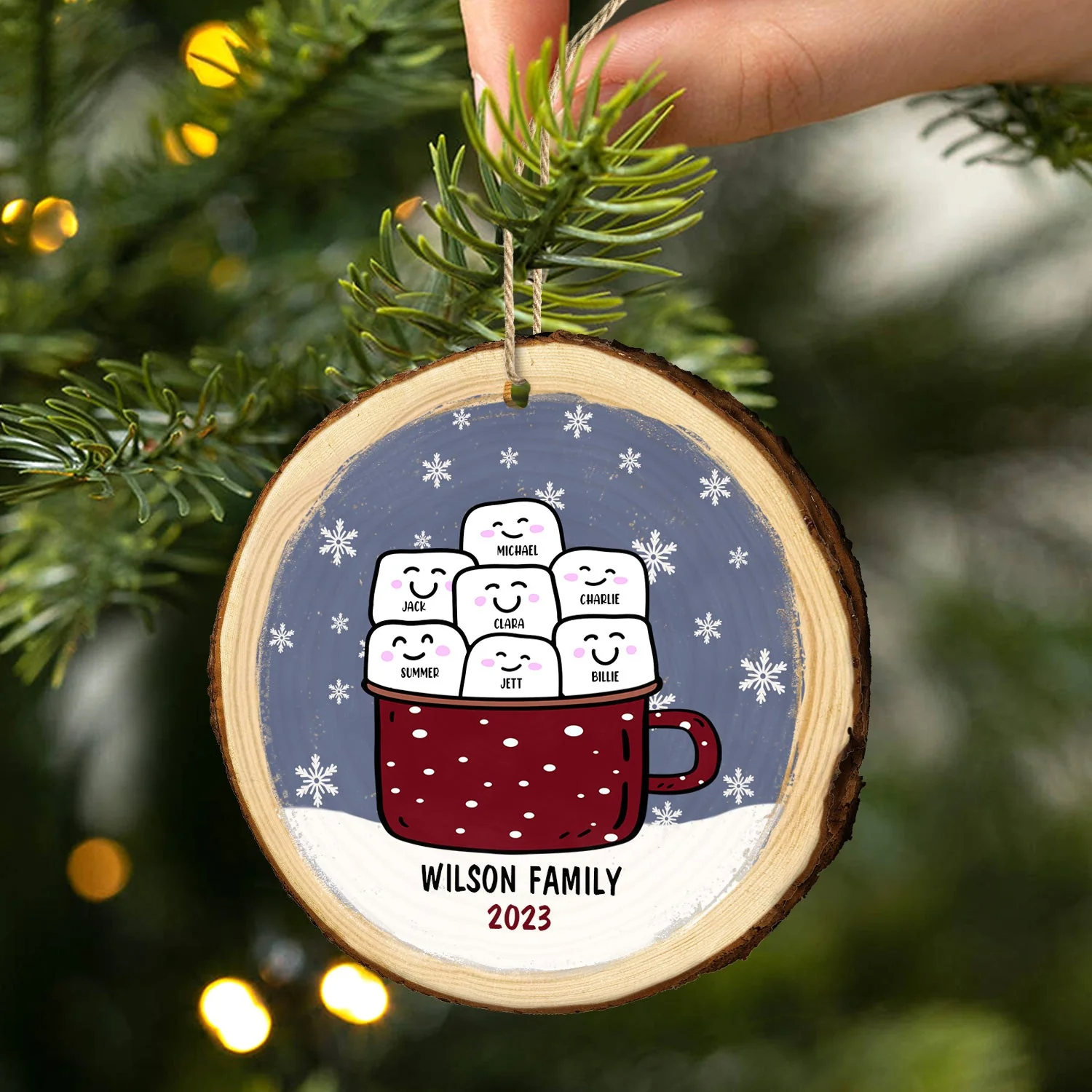 Marshmallow Hot Cocoa Cup - Christmas Gift For Family - Personalized Wood Slice Ornament - Image 2