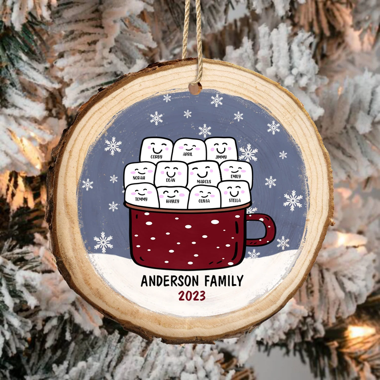 Marshmallow Hot Cocoa Cup - Christmas Gift For Family - Personalized Wood Slice Ornament - Image 4