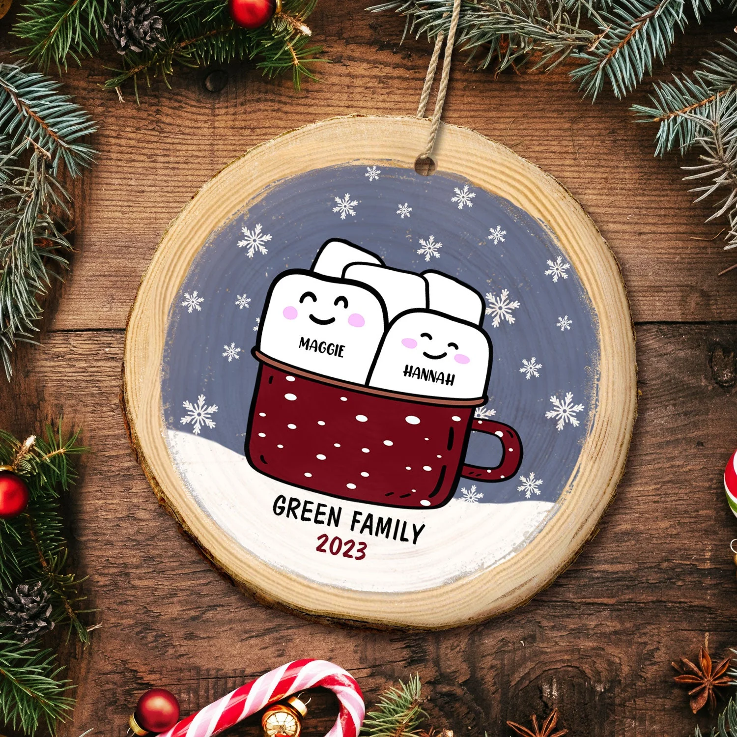 Marshmallow Hot Cocoa Cup - Christmas Gift For Family - Personalized Wood Slice Ornament - Image 5