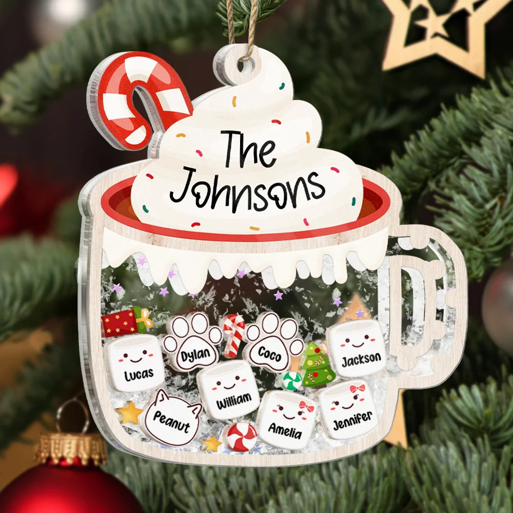 Marshmallows Family Cute Keepsake - Personalized 3-Layered Acrylic Shaker Ornament - Image 3
