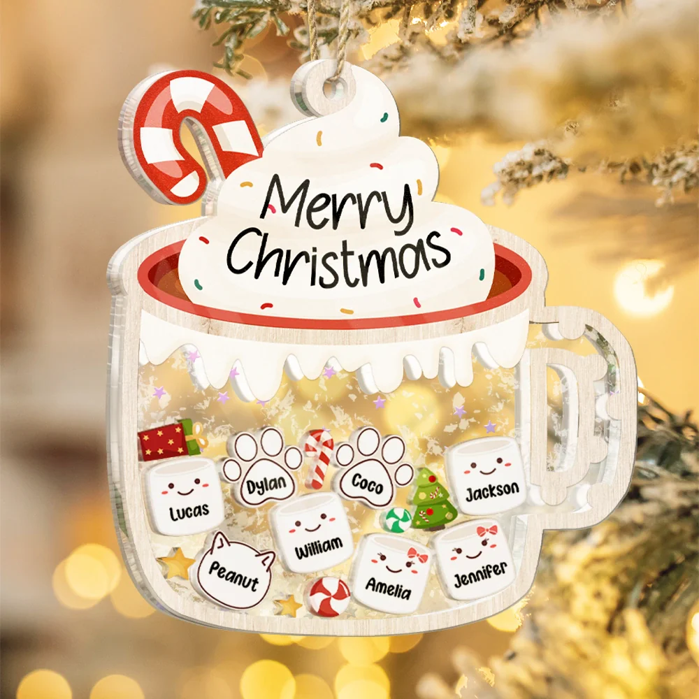 Marshmallows Family Cute Keepsake - Personalized 3-Layered Acrylic Shaker Ornament - Image 4