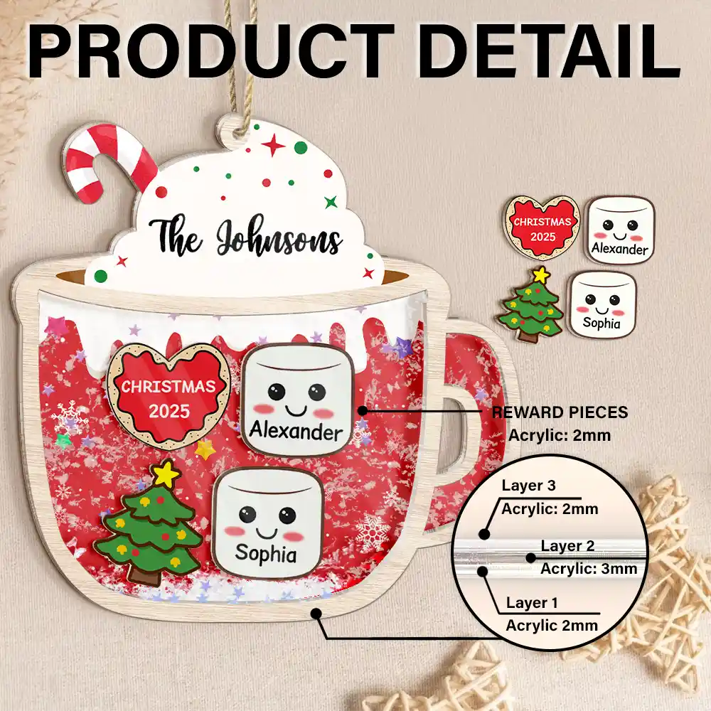 Marshmallows Family Dog Cat - Personalized 3-Layered Acrylic Shaker Ornament - Image 2