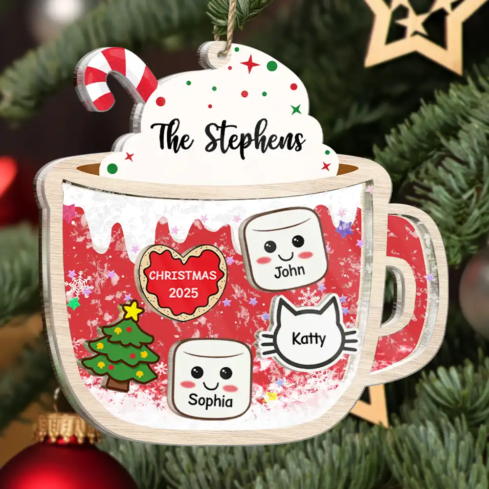 Marshmallows Family Dog Cat - Personalized 3-Layered Acrylic Shaker Ornament - Image 3