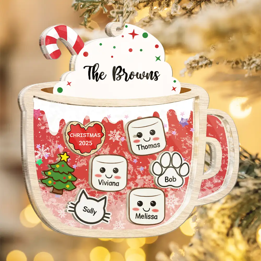 Marshmallows Family Dog Cat - Personalized 3-Layered Acrylic Shaker Ornament - Image 4
