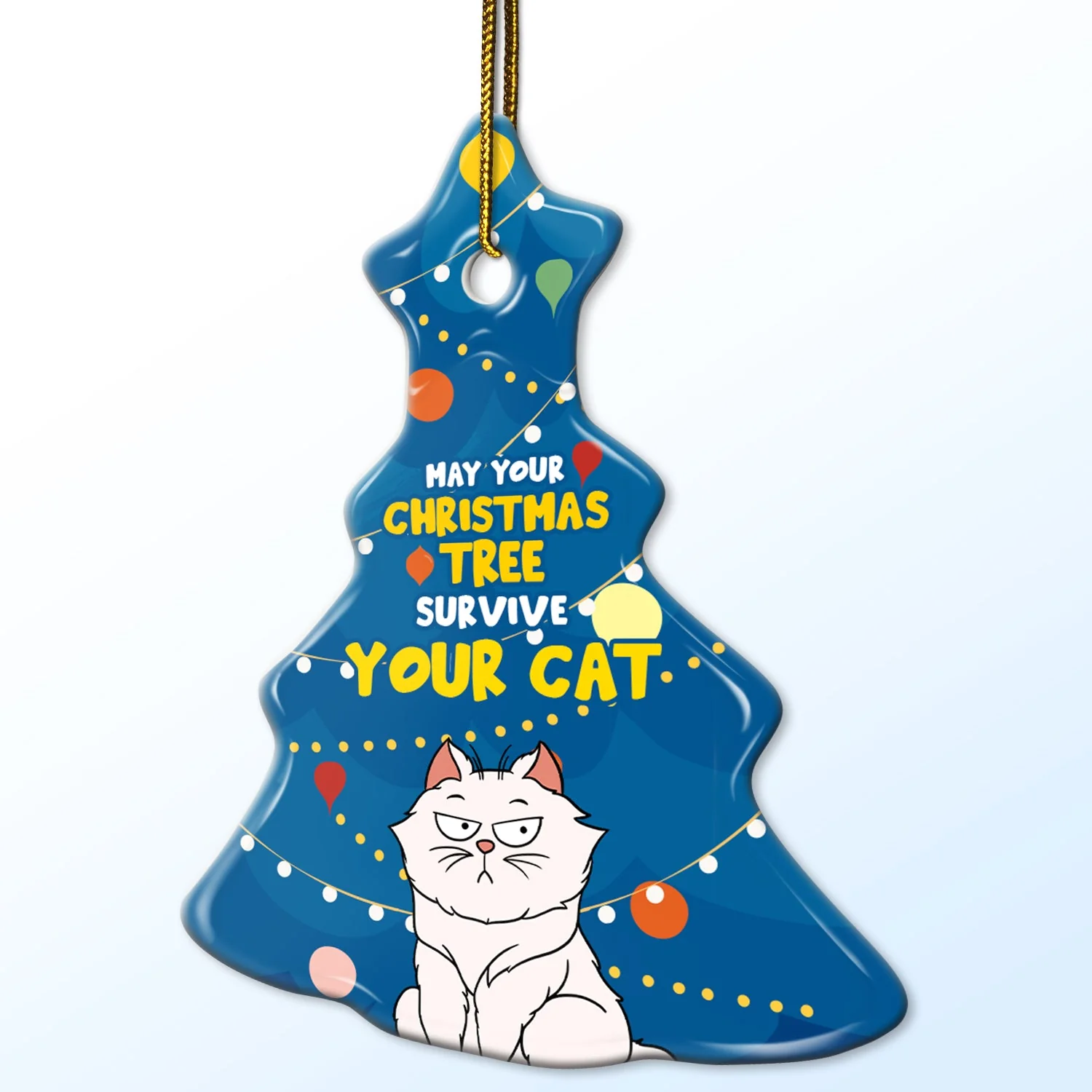 May Your Christmas Tree Survive - Gift For Cat Lovers - Personalized Tree Ceramic Ornament - Image 2