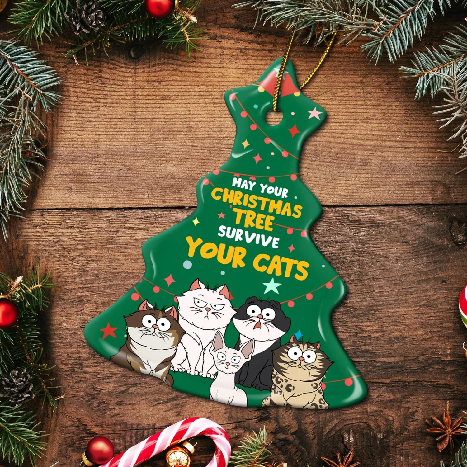 May Your Christmas Tree Survive - Gift For Cat Lovers - Personalized Tree Ceramic Ornament - Image 5