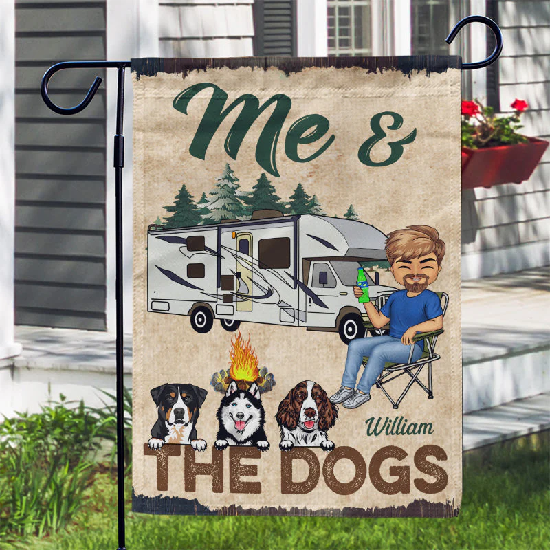 Me And The Dogs Camping Husband Wife - Couple Gift - Personalized Custom Flag - Image 3