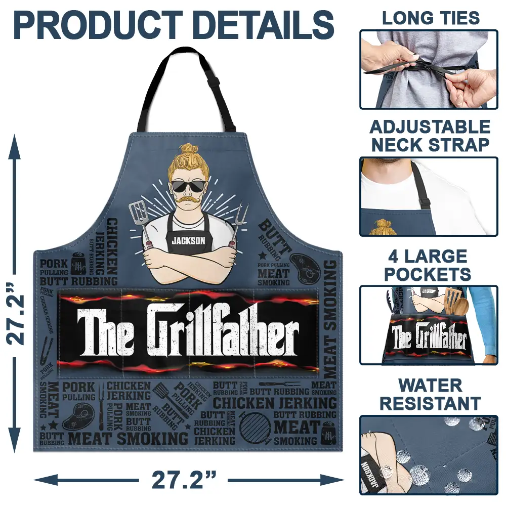 Meat Smoking Grillfather - Personalized Apron - Image 4